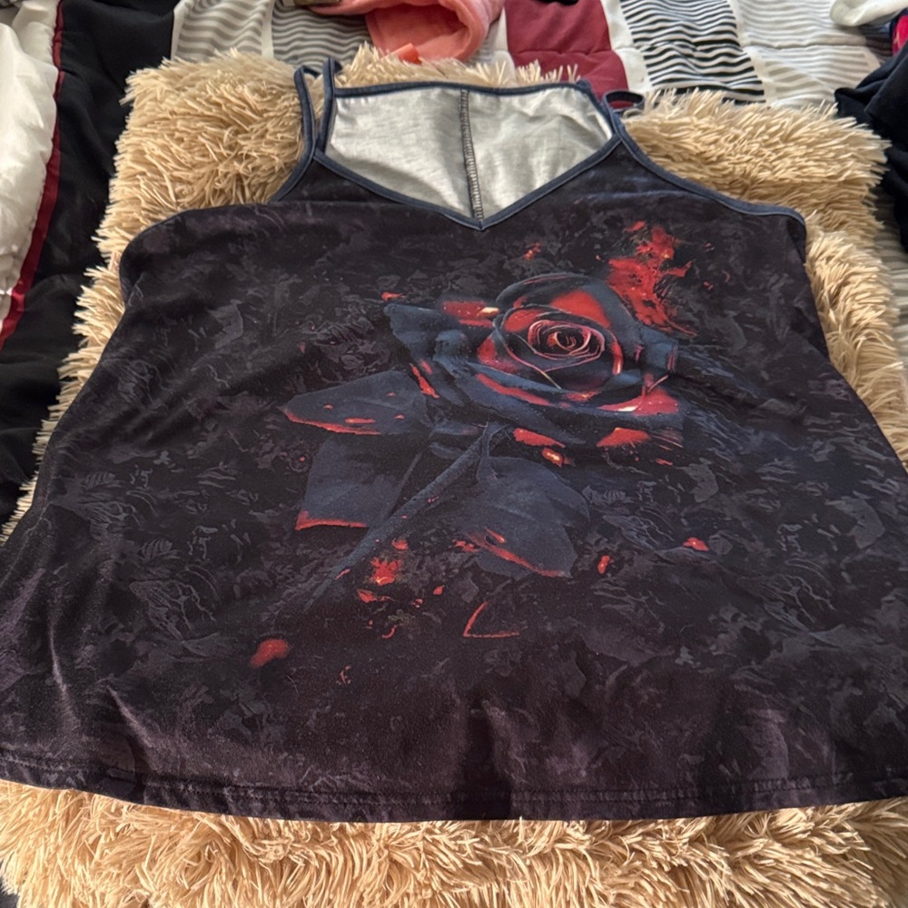 Floral Camisole with Red Rose Design